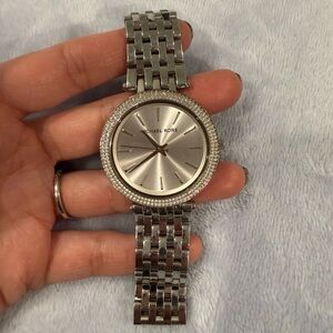 Michael Kors Silver Tone Watch with Crystal Bezel